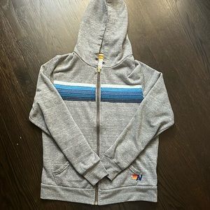 Aviator nation 5 stripe hoodie (zip up) - Heather grey // blue